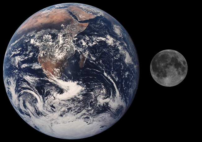 Mărimea Lunii comparată cu a Pământului sursa Wikipedia 