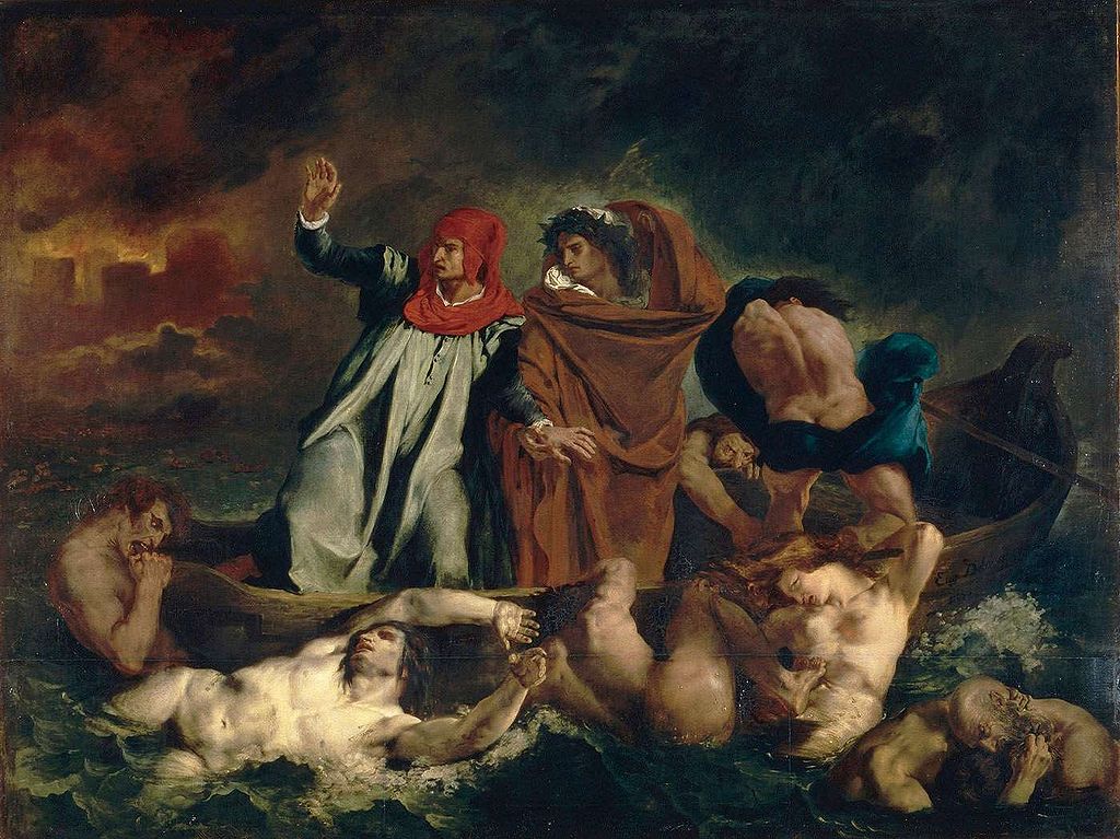 Pictura de Eugène Delacroix, Divina Comedie de Dante, Infernul, Sursa Wikipedia.